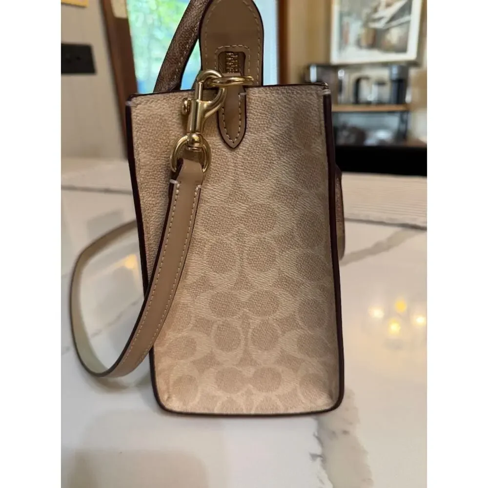 Coach Maggie Small Tote Bag In Blocked Signature Canvas CY676 Sand Tan